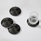 Set of 6 Abstract Black Marble Coasters with Holder, Absorbent Ceramic Coasters for Drinks, Coasters with Cork Backing for Table Protection, Housewarming Gifts for New Home