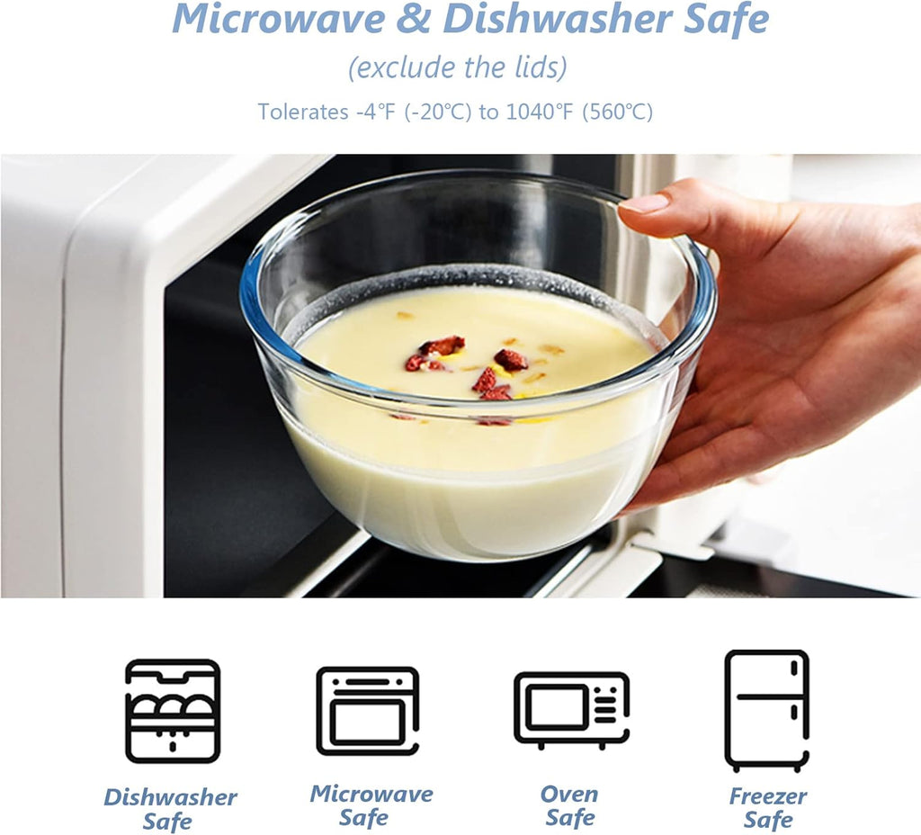 WhiteRhino Glass Mixing Bowls Glass Bowls with Lids Set(4.5QT,2.7QT, 1.1QT),Large Salad Bowls,glass mixing bowl Space-Saving Nesting Storage bowls for Cooking,Baking,Prepping,Dishwasher Safe