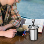 HAPTIME Manual Milk Frother Pitcher with Double Mesh Screen, Hand Frother with Pump for Cappuccino, Latte, and Coffee Foam,17-Ounce Capacity (500ml)