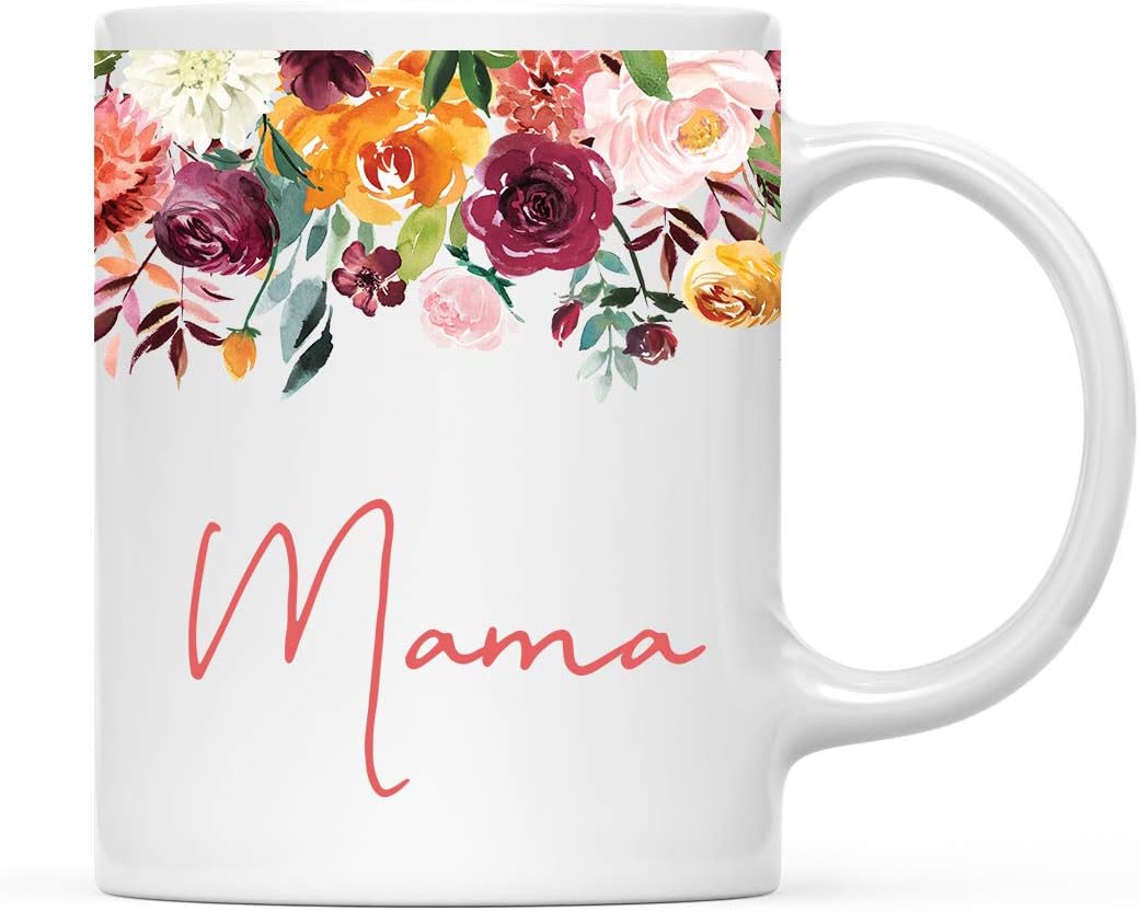 Andaz Press 11oz. Mother's Day Ceramic Coffee Tea Mug Gift, Fall Autumn Burgundy Orange Peach Flowers Roses Florals, Mama, 1-Pack