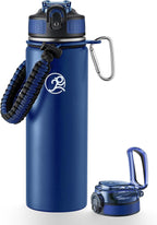 GOSWAG Insulated Sports Water Bottle, 24oz 2 Lids(with Straw/No Straw), Stainless Steel Water Bottles with Paracord Handle, Insulated Bottle with Double-Wall Vacuum Insulation