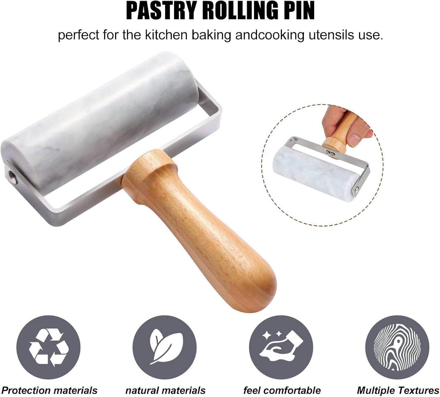 Smooth Surface Marble Rolling Pins for Baking,Dough Roller with T-Type,Pastry Roller Enhance Your Baking Skills,Non-Stick Surface,Versatile and Compact-for Home Bakers and Professional Chefs