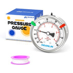 MEANLIN MEASURE -30inHG~60Psi Vacuum Pressure Gauge 316 Stainless Steel Joint 1/4" NPT 2.5" FACE DIAL, Stainless Steel Liquid Filled Pressure Gauge WOG Water Oil Air Back Mount, 2PCS Snaps