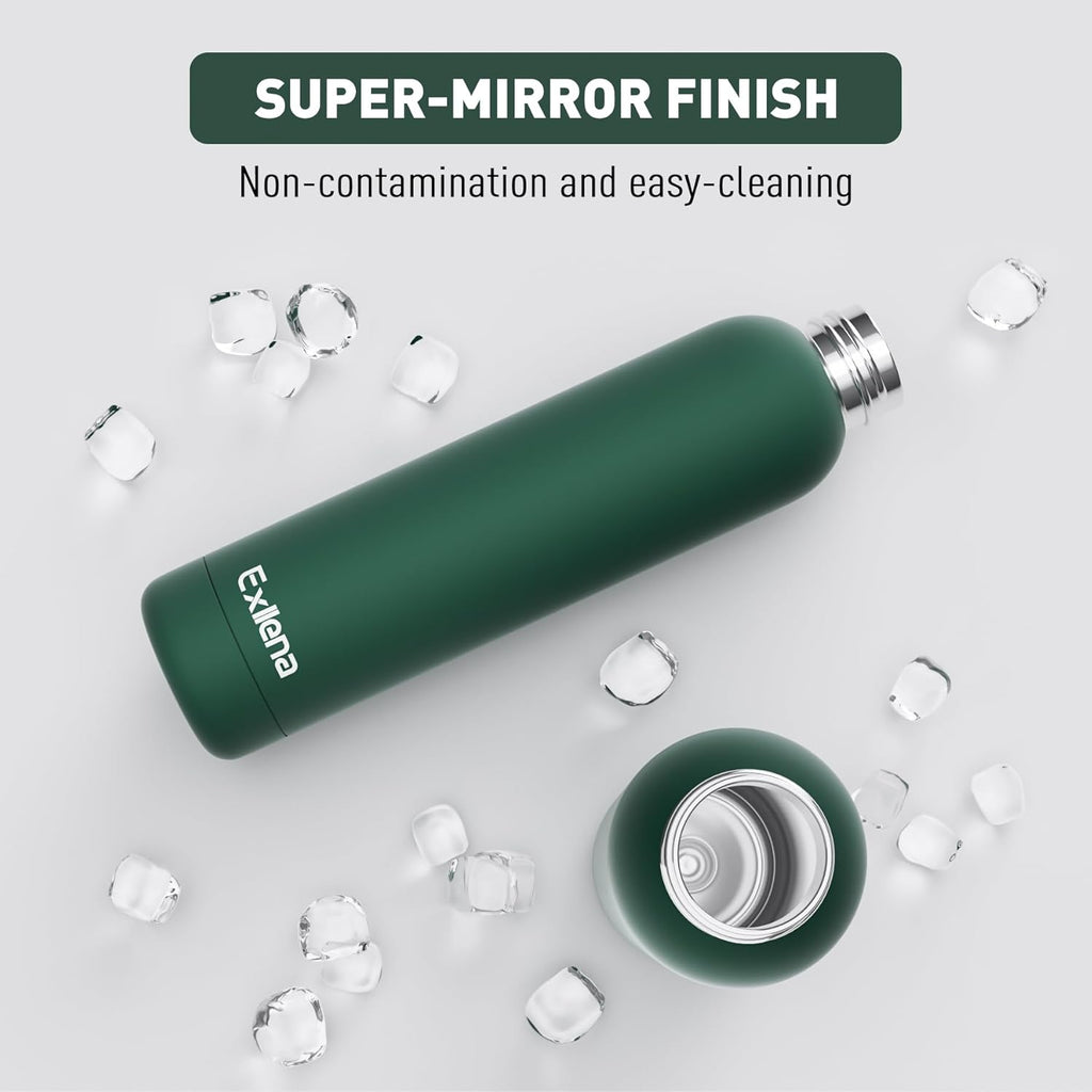 Slim Insulated Water Bottles for Travel 25oz with Clip, Double Wall Vacuum Stainless Steel Water Bottle Keeps Drinks Cold 24 Hrs/Hot 12 Hrs, 100% Leakproof, BPA Free(Emerald Green)