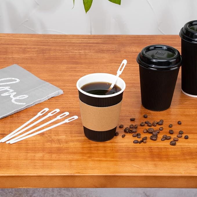 Restaurantware-5.8 Inch Coffee Stirrers, 100 Disposable Coffee Stirring Sticks - Unique Keyhole Design, For Hot And Cold Drinks, White PS Plastic Plastic Stir Sticks, For Coffees and Cocktails,