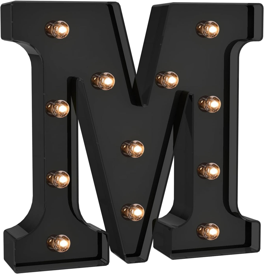 Foaky Black LED Letter Lights for Room Decor - Bedroom Wall Decor, Alphabet Lights for Home, Wedding, Party - Battery Operated （M）