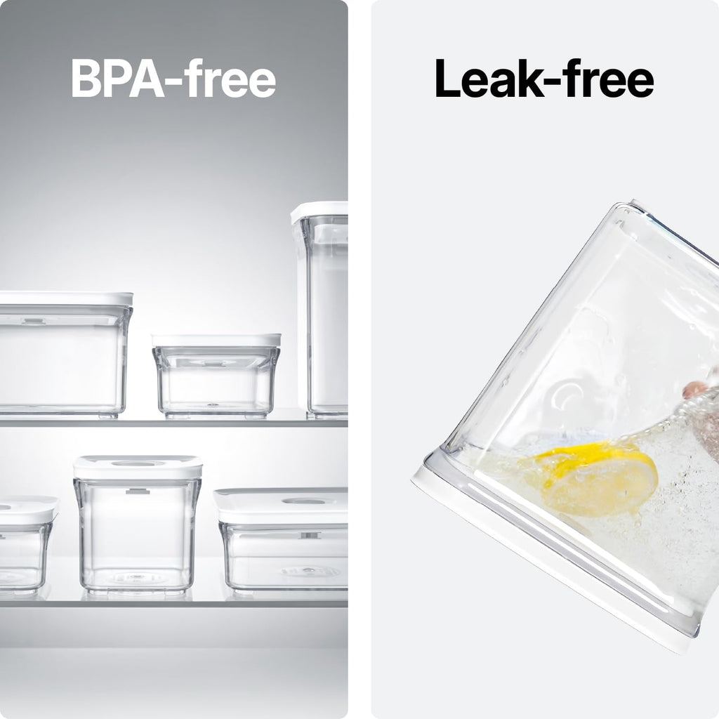 VAKUEN Premium Airtight Food Storage Containers, Mini Square 2pc/set(0.85qt), Smart One-Click Seal Lid, No Hinges, 100% Leak Proof, BPA-FREE, Dishwasher, Freezer & Microwave Safe