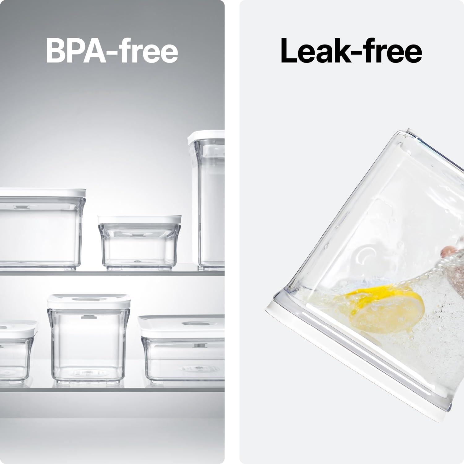 VAKUEN Premium Airtight Food Storage Containers, Mini Square 2pc/set(0.85qt), Smart One-Click Seal Lid, No Hinges, 100% Leak Proof, BPA-FREE, Dishwasher, Freezer & Microwave Safe