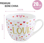 LOVE Mug with Hearts for Daily Coffee and Tea, Premium 20 oz Bone China Coffee Tea Hug Mug, Perfect Holiday, Valentine’s, and Birthday Gift for Loved Ones, Designed in England by Harvest Green Studio