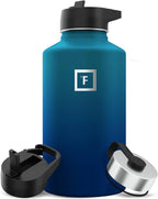 IRON °FLASK Camping & Hiking Hydration Flask with 3 Lids - Stainless Steel, Double Walled & Vacuum Insulated Water Bottle - Leak Proof & BPA Free (Dark Night, Straw - 64 oz)