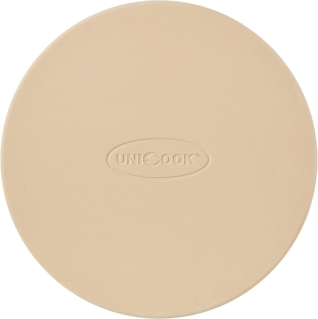 Unicook Small Pizza Stone 10.25 Inch for Oven and Grill, Round Baking Stone, Thermal Shock Resistant Cordierite Oven Pan with Plastic Dough Scraper, Ideal for Cooking Pizza, Bread