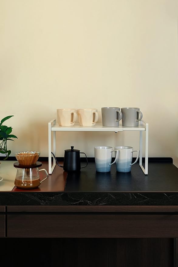 Nxconsu Expandable Cabinet Shelf Organizer Riser for Kitchen Pantry Cupboard Under Sink Countertop Home Storage Organization Rack Space Saver Freestanding Heavy Duty Nonslip Stackable White X Large