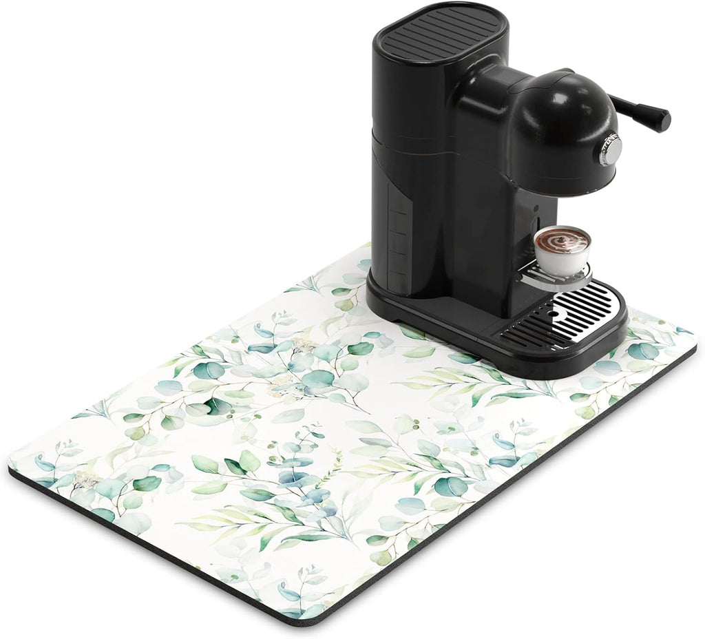Rnivvi Coffee Mat, 12" x 19" Cute Minimalism Design Coffee Bar Mats for Espresso Machine Station Accessories and Organizer, Hide Stain Rubber Backed Absorbent Dish Drying Pad for Kitchen Counter,White