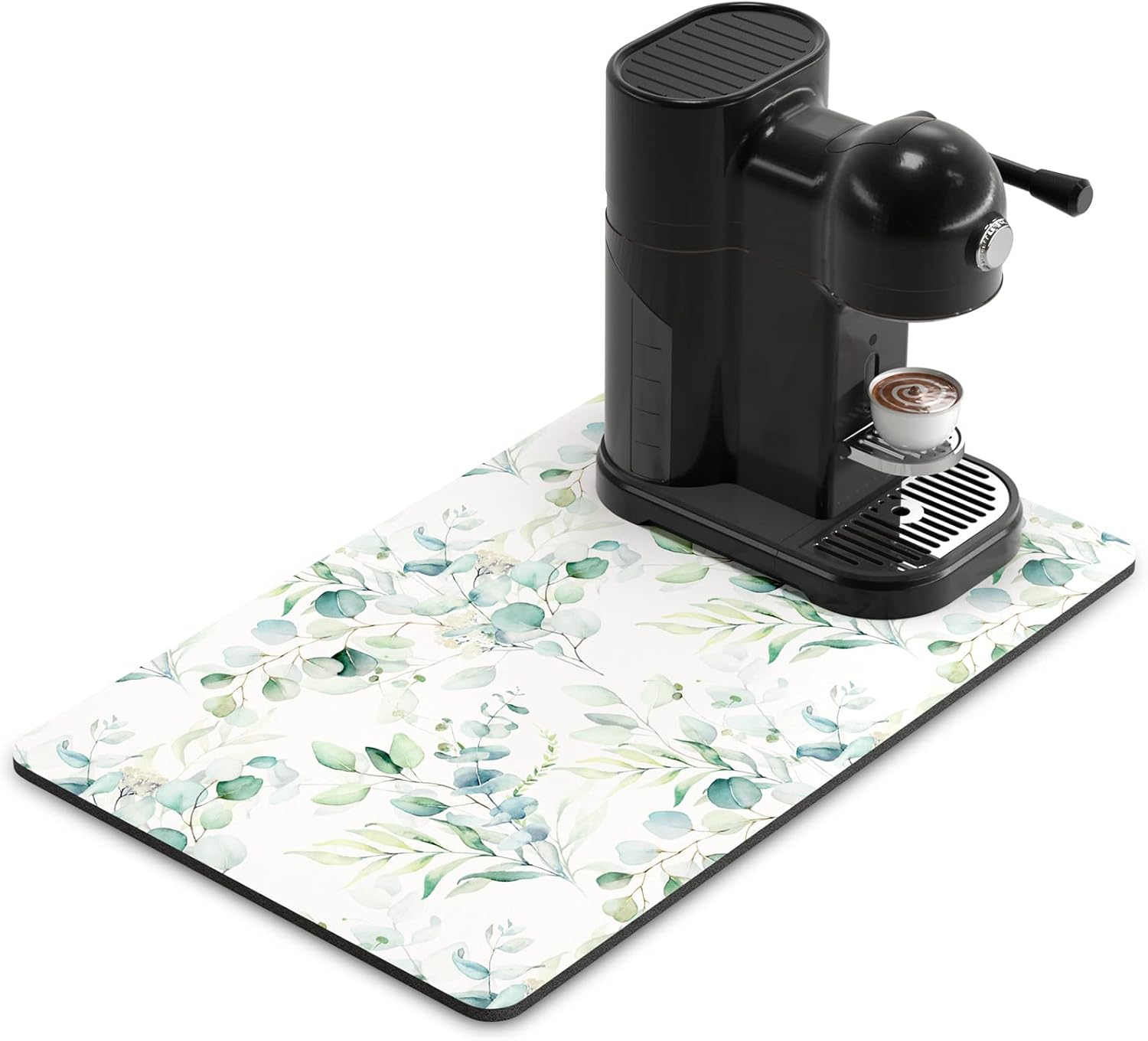 Rnivvi Coffee Mat, 12" x 19" Cute Minimalism Design Coffee Bar Mats for Espresso Machine Station Accessories and Organizer, Hide Stain Rubber Backed Absorbent Dish Drying Pad for Kitchen Counter,White