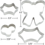 R&M International 2030 Christmas Holiday Wreath Centerpiece Cookie Cutters, Holly Leaves, Berries, Holiday Bow, 4-Piece Set