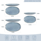famiware Serving Platter, Oval 15.59/14.3/12.9inch Serving Dishes for Entertaining, Serving Bowls, Reactive Glaze, Stoneware Serving Trays for Party, Food, Turkey, Cheese, Ocean Series, Blue