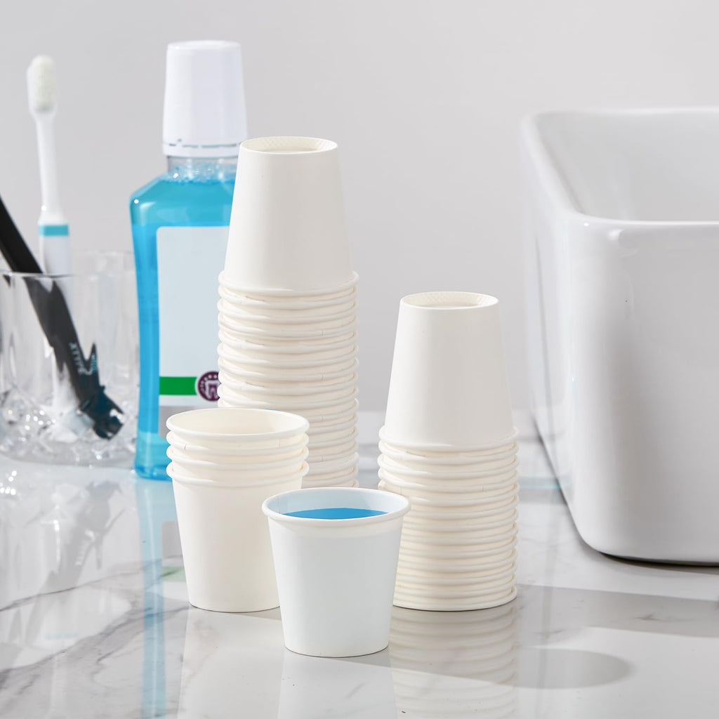 600 Pack 3 oz Paper Cups, Disposable Bathroom Cups, Small Mouthwash Cups, White Paper Cups, Hot/Cold Beverage Drinking Cup for Bathroom, Home, Party, Office, Picnic, Travel and Events