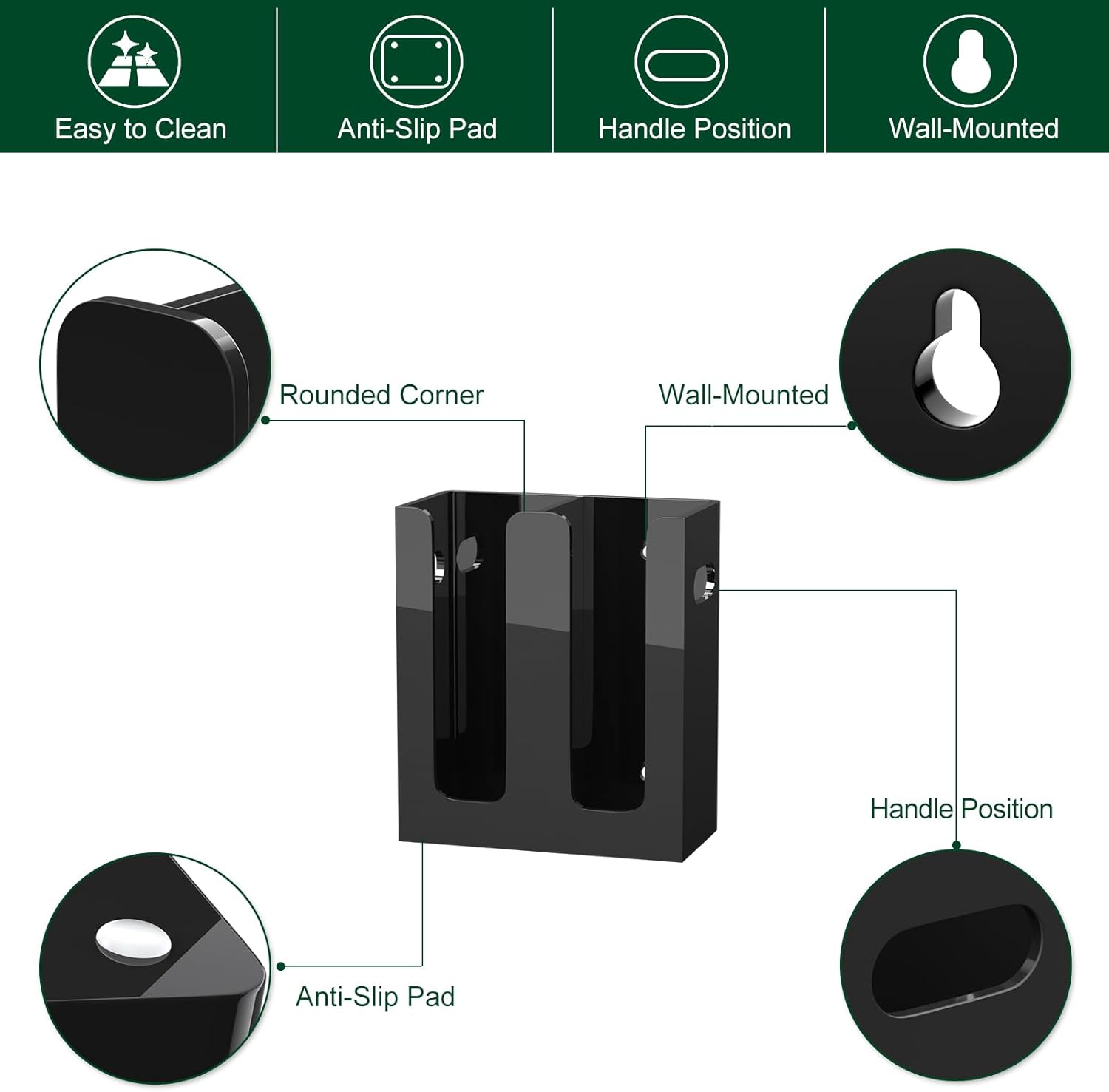 Disposable Coffee Cup Dispenser with Handles, Countertop or Wall Mount Hot/Cold Drink Cup and Lid Holder - Bathroom/Kitchen/Office Acrylic Cup Lid Storage Organizer (2 Compartments, Black)