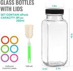 8 oz Glass Juice Bottles with Lids 6 Pack,Reusable Glass Drink Bottles,250ml Water Drinking Jars for Milk,Juicing,Kombucha,Ginger,Beverage Glassware,Juice Drinking Jars