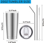Pandance 20oz Stainless Steel Insulated Tumblers with Lid and Straw Bulk, Double Wall Vacuum Water Cups for Hot & Iced Coffee Drinks Travel Mug (Silver, 12 pack)