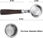 58mm Bottomless Portafilter with Double Shot Filter Basket & Wood Handle for Breville Oracle, Oracle Touch, Dual Boiler BES980XL BES990BSS BES920XL Espresso Machine