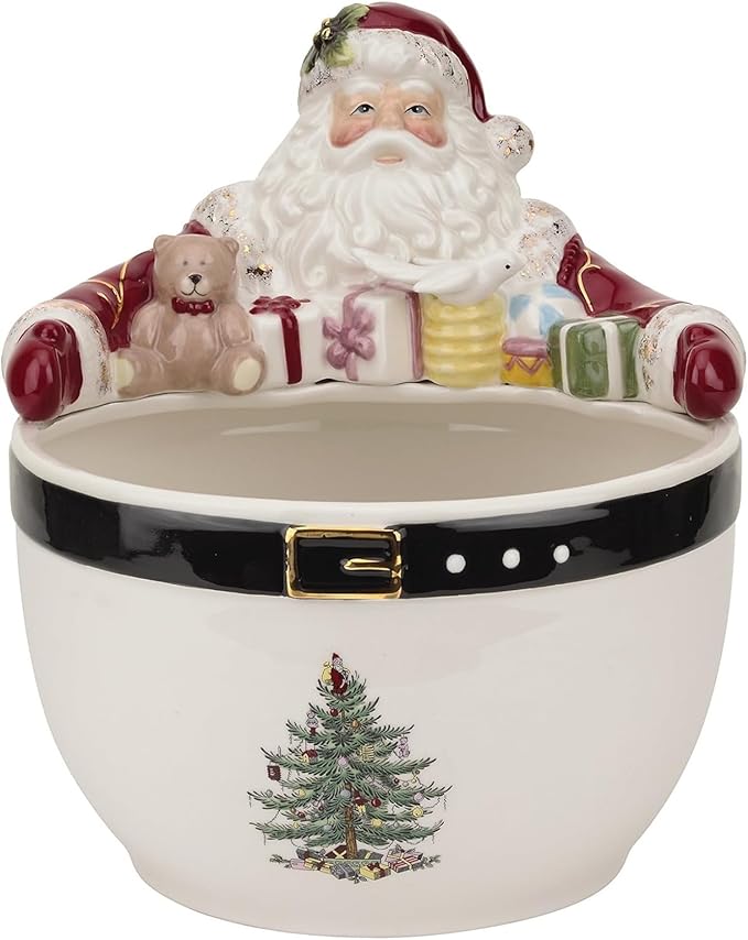 Spode Christmas Tree 7-Inch Santa Nut Bowl - Decorative Serving Bowl for Candies, Nuts, or Desserts - Christmas Holiday Season, Fine Earthenware - Holiday Entertaining & Festive Table Decor