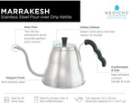 GROSCHE - Marrakesh Gooseneck Kettle Stovetop - 34 oz Stainless Steel Pour Over Coffee & Tea Kettle - Gooseneck Design for Precise Pouring, Integrated Thermometer for Optimal Brewing Temperature