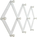 Dseap Expandable Coat Rack (Larger Version) - 24” High, Anti-Slip, Ultra Heavy Duty Wooden Accordian Wall Hanger with 10 Study Peg Hooks for Clothing Hats Jackets Bags, White