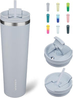 BJPKPK 34oz Stainless Steel Insulated Tumbler With lid And Straw Travel Coffee Thermal Tumblers Cup For Women And Men,Modern Blue