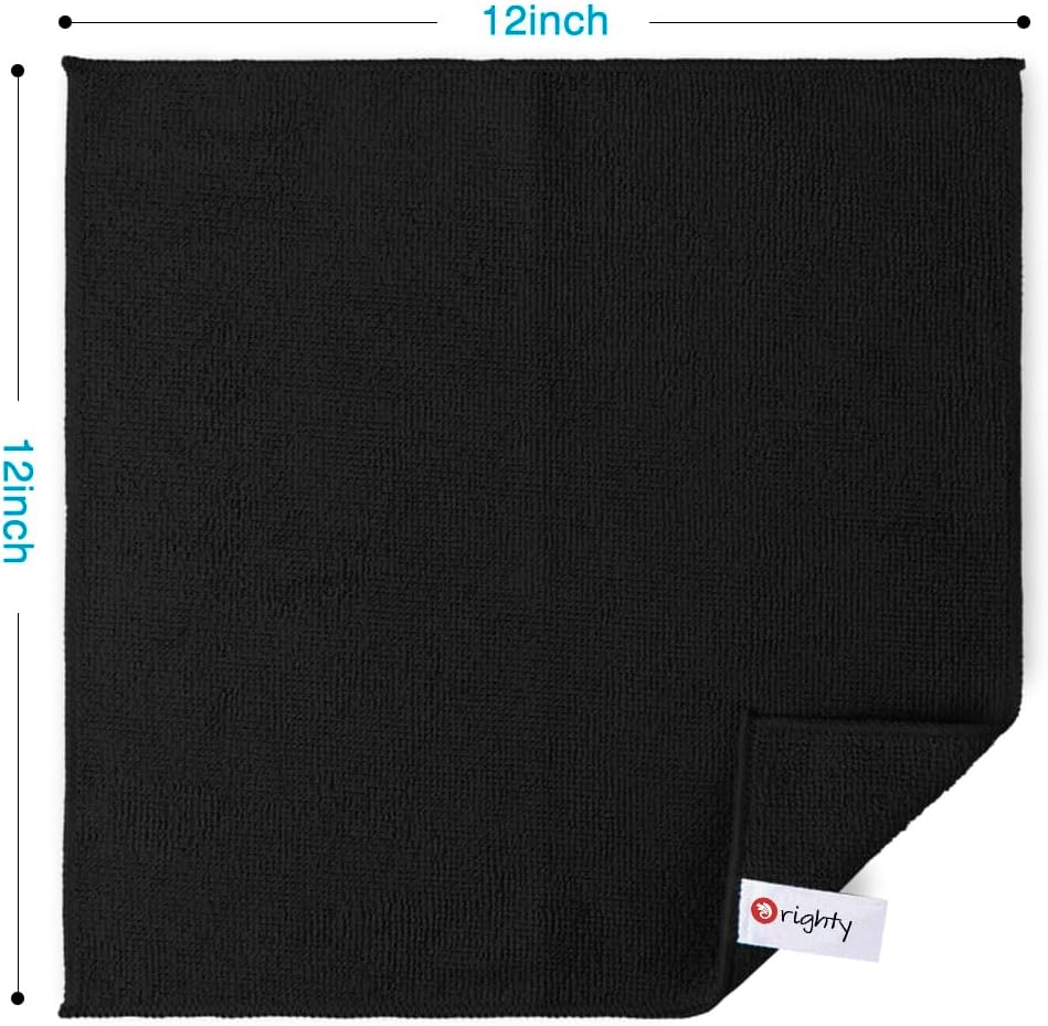 Orighty Microfiber Cleaning Cloth, 12 Pack Microfiber Towels for Cars, Highly Absorbent Car Cleaning Supplies, Lint Free Cloths Clean Rags for Car Care, House, Kitchen, 12x12 inch, Black