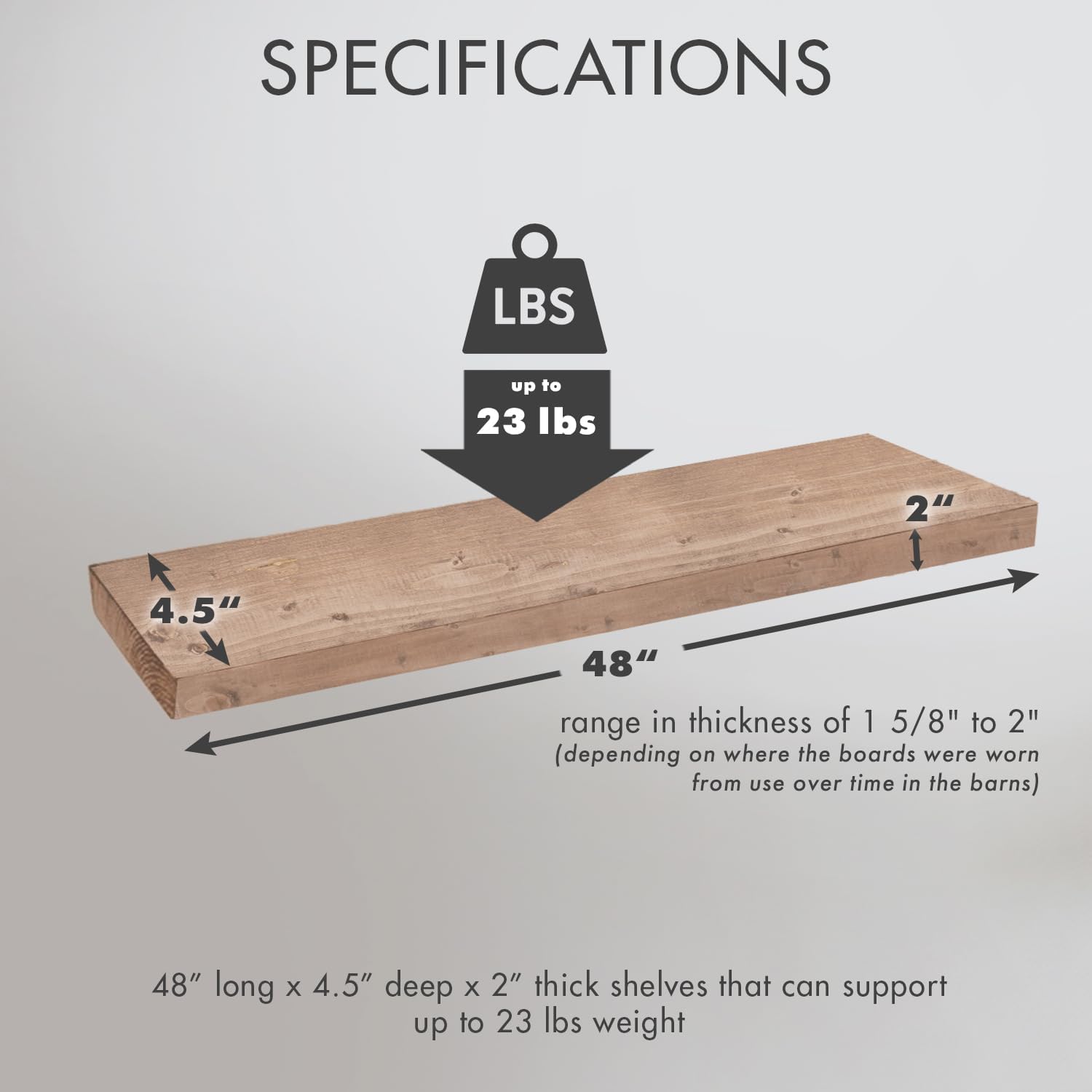 Urban Legacy Reclaimed Barnwood Planks | Floating Shelves for Wall w/Flush Mount Shelf Bracket Set Included | Set of 2 (Natural, 48" x 4.5" x 2")