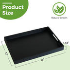 S310 Black Wood Serving Tray with Handles, 17 Inch Wooden Tray for Ottoman, Breakfast, Lunch, Dinner, Decorative Rectangular Tray for Living Room, Kitchen Counter, Outdoor