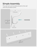 SONGMICS Set of 2 Wall-Mounted Coat Rack, Hook Rack, 8 Dual Metal Hooks, for Coats, Bags, Keys, in The Entryway, Bedroom, Living Room, White ULHR232W01