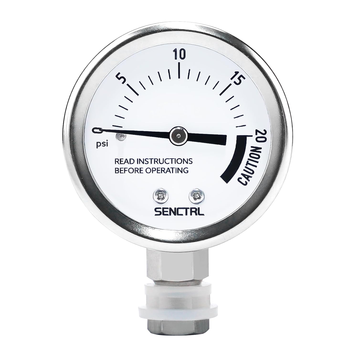 SENCTRL 0-20 Psi Pressure Cooker Canner Gauge Replacement Part, 2" Dial Size, Stainless Steel Case, 1/8" NPT Male Lower Mount, Waterproof, with Silicone Adapter and Nut, for Pressure Cooker Canning