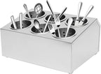DYNAMI 6-Compartment Stainless Steel Utensil Holder,Commercial Perforated Silverware Holder,Cylinder Silverware Utensil Holder Flatware Organizer Countertop,for Restaurant Kitchen(6-Compartment)