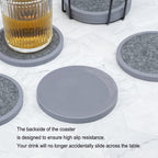 Absorbent Coasters for Drinks with Holder - 6packs, Silicone Coaster with Soft Felt Insert (4.3 inch Coasters with 4.5 inch Holder, t, Black and Gray)