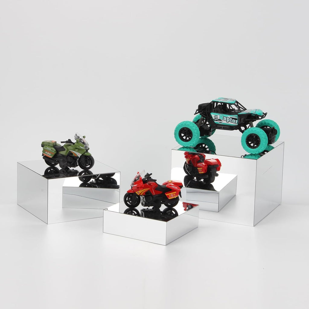 Acrylic Silver Mirror Display Riser, 3 Pcs Glossy Silver Risers for Display Food Display Lifter Nesting Display Risers Hollow Bottom, Acrylic Box Rack Perfume Cosmetics Collection Stand