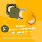 Babadoh Pizza Making Accessories | Pizza Dough Proofing Containers with Lids | Set of 3 | Multi Yellow (1 Dough, 1 Olive, 1 Yellow) | Original Size (make 12" Pizzas)