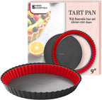 Fluted Tart Pan 9 inch Removable Bottom-Round Oreo Tart Pan with Crust Shaper Ring-Nonstick Carbon Steel Tart Molds for Baking, Fruit Tart, Pies & Quiche Baking Dish