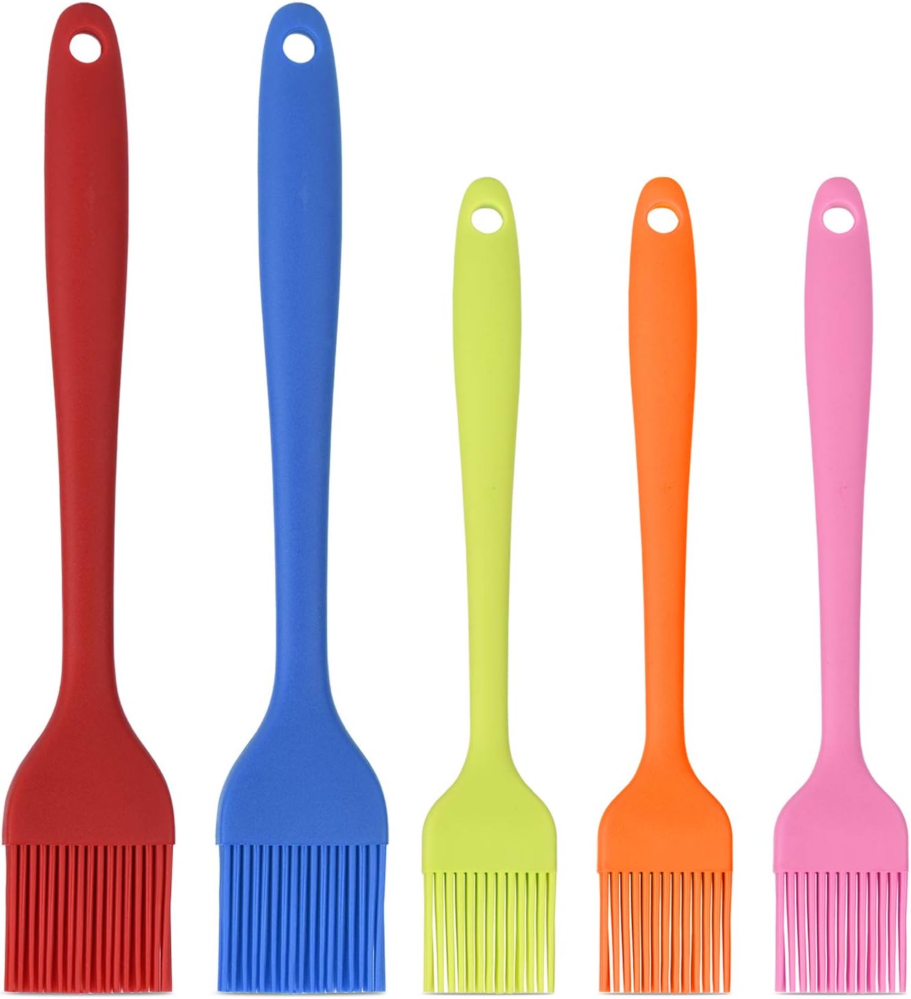 Silicone Basting Pastry Brush Set 5 Pack Heat Resistant Spread Oil Butter Sauce for BBQ Grill Barbeque Kitchen Baking Cooking Pastries, 2 Large & 3 Small Multicolor