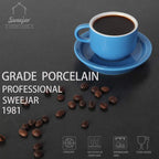 Sweejar Porcelain Espresso Cup & Saucer Set, Stackable Demitasse Cups with Metal Stand, 2.5 OZ for Latte,Coffee,Cafe Mocha,Tea, Set of 6(Blue)