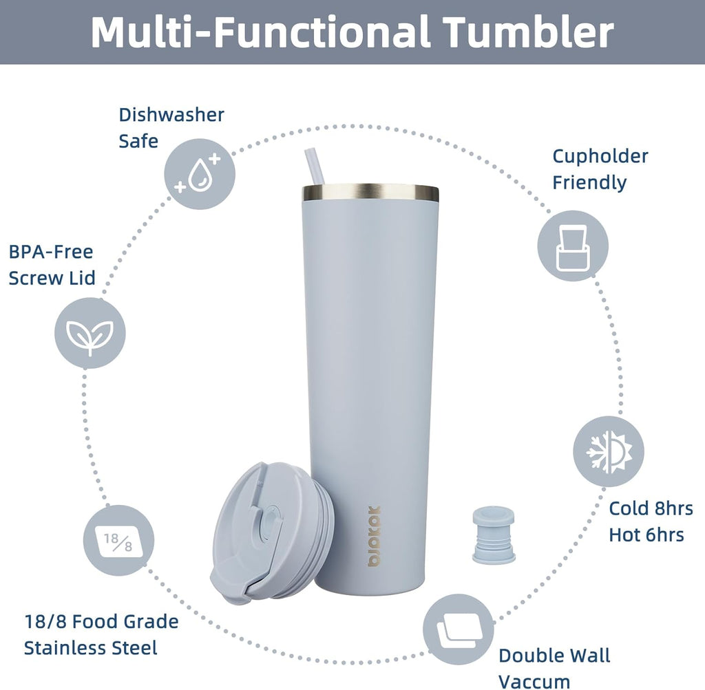 BJPKPK 34oz Stainless Steel Insulated Tumbler With lid And Straw Travel Coffee Thermal Tumblers Cup For Women And Men,Modern Blue