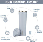 BJPKPK 34oz Stainless Steel Insulated Tumbler With lid And Straw Travel Coffee Thermal Tumblers Cup For Women And Men,Modern Blue