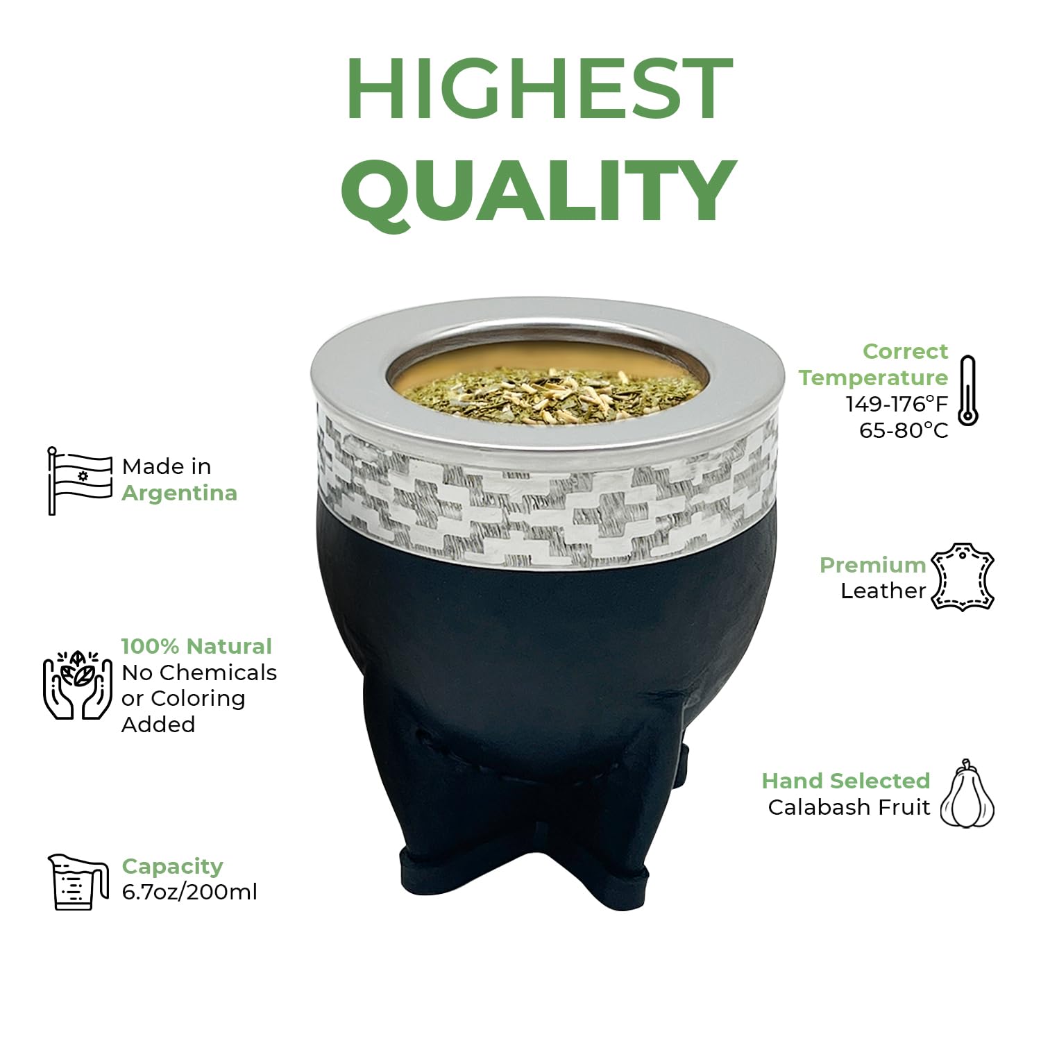 Premium Argentina-Uruguay Yerba Mate Cup and Bombilla Set, Organic Gourd Tea Mug with Steel Straw (Bombilla) and Cleaning Brush, Handcrafted for Loose Leaf Yerba Mate Tea - Imperial Version