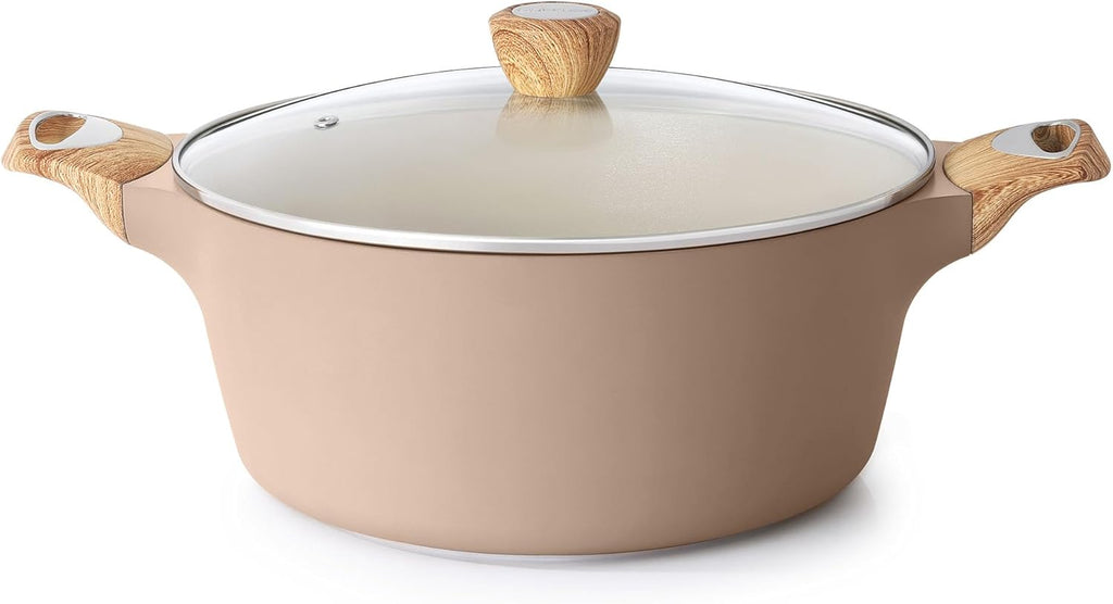 SENSARTE Ceramic Nonstick Stock Pot with Lid, 2.6/4.5/6.6 QT Soup Pot Casserole Pot, Non-toxic Healthy Pasta Pot, Large Cooking Pot Stew Pot, Induction Compatible, PFOA PFAS PTFE Free, Taupe