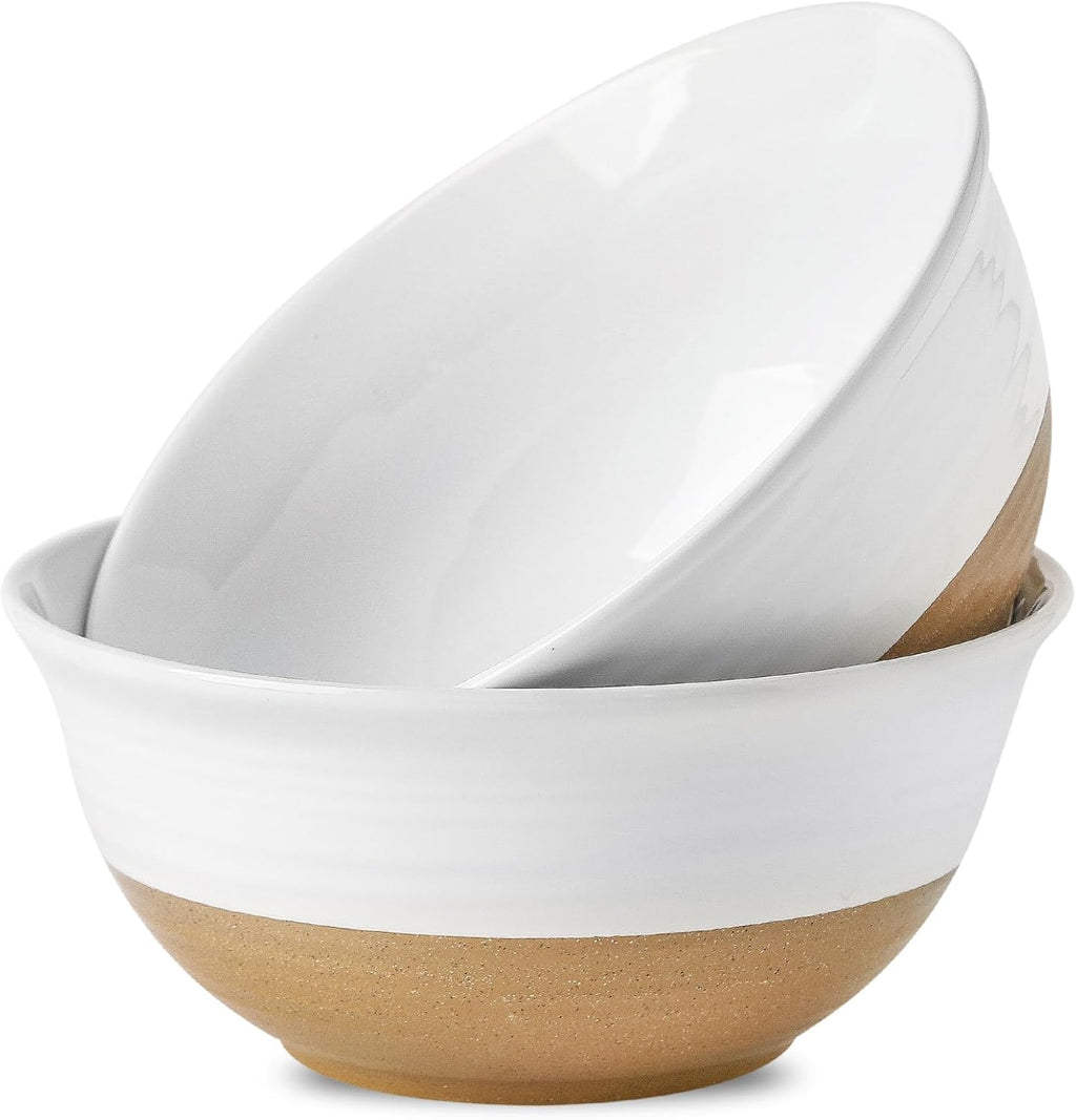 Hasense Serving Bowls, 9 Inch Ceramic Salad Dish for Kitchen, 84 Ounce Large Mixing Bowls for Cooking, Side Dishes, Baking, Popcorn, White Serving Dishes Set of 2, Dishwasher Microwave Safe