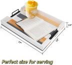 Wood Serving Tray with Metal Handle for Ottoman, Modern Rectangle Coffee Table Tray for Food Eating, White Decorative Tray, Size 17''x13'', Multicolor