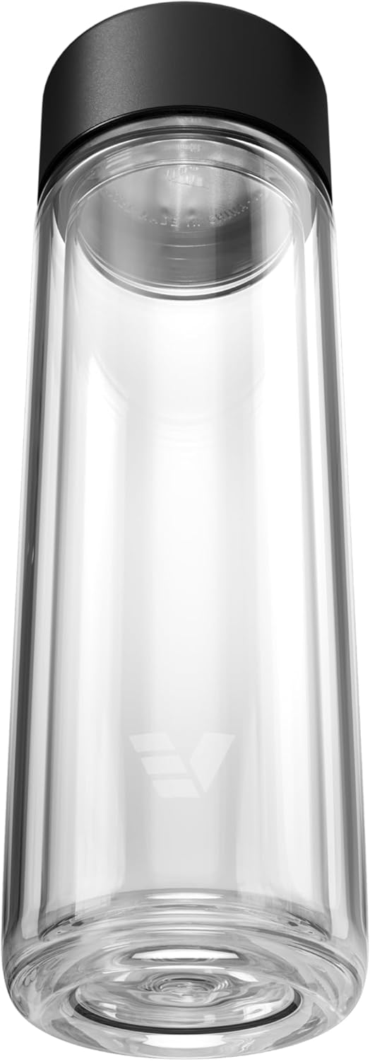 Glass Multi Tea Infuser Bottle 14oz - Double Wall Borosilicate Glass Flask | No Plastic Touches Contents | Perfect for Office or Home - Black