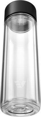 Glass Multi Tea Infuser Bottle 14oz - Double Wall Borosilicate Glass Flask | No Plastic Touches Contents | Perfect for Office or Home - Black