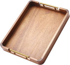 Acacia Wood Serving Tray with Handles, 17x13 Inch Ottoman Tray for Coffee Table,Candle Display,Breakfast in Bed, Large Wooden Decorative Tray with Non-Slip Pads, for Kitchen, Dining, Home Decor